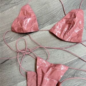 Pink leather Bikini Set
